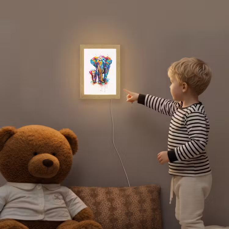 Olifanten - Dieren - Verf - Kleurrijk Light Box met kabel klein -sfeer4a_kind