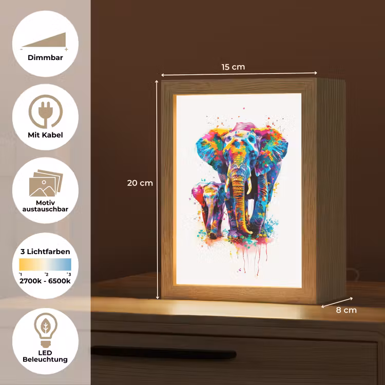 Olifanten - Dieren - Verf - Kleurrijk Light Box met kabel (Kinderlampje) klein -USP_websiteoverzichtDE