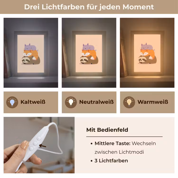 Luiaard - Vos - Kat - Slaperig Light Box met kabel klein -USP_lichtkleurDE