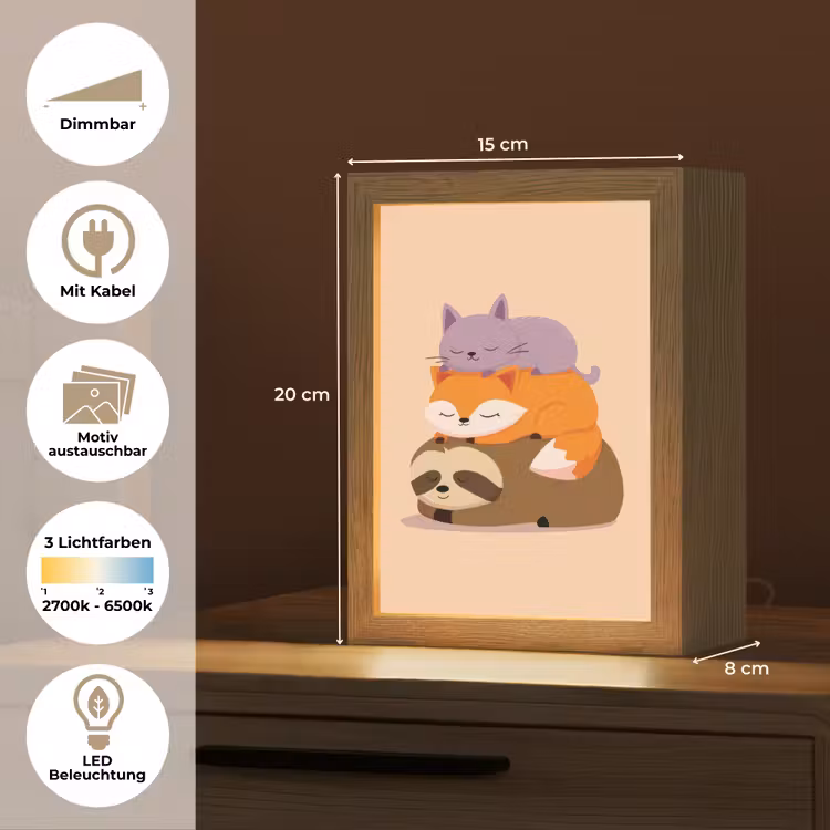 Luiaard - Vos - Kat - Slaperig Light Box met kabel (Kinderlampje) klein -USP_websiteoverzichtDE