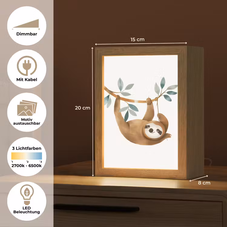 Luiaard - Dier - Jungle dieren Light Box met kabel (Kinderlampje) klein -USP_websiteoverzichtDE