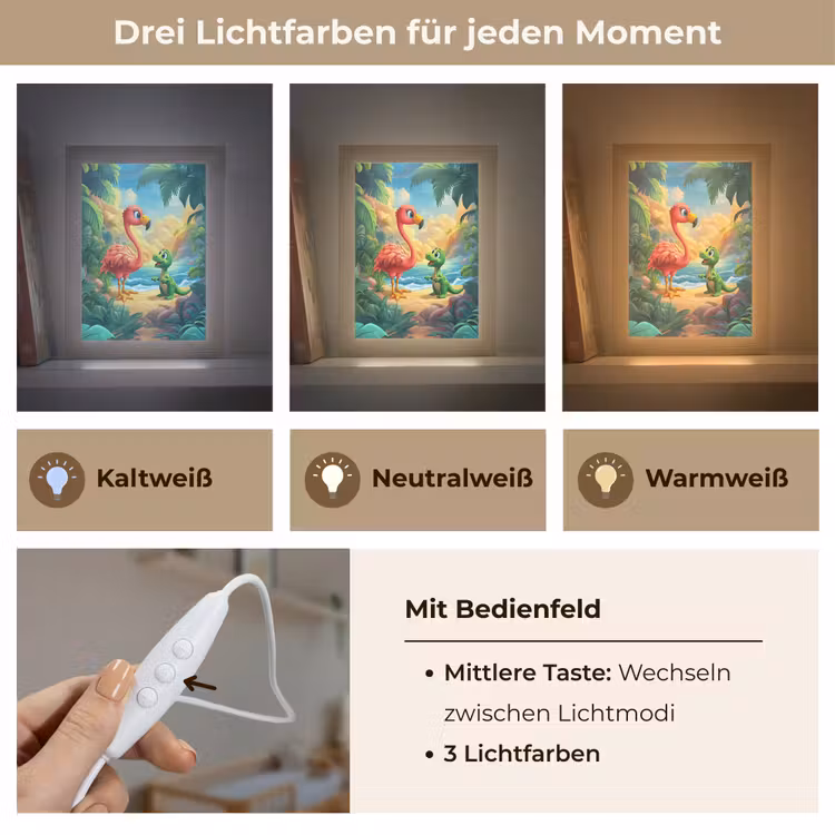 Flamingo - Dinosaurus - Strand - Kleurrijk Light Box met kabel klein -USP_lichtkleurDE