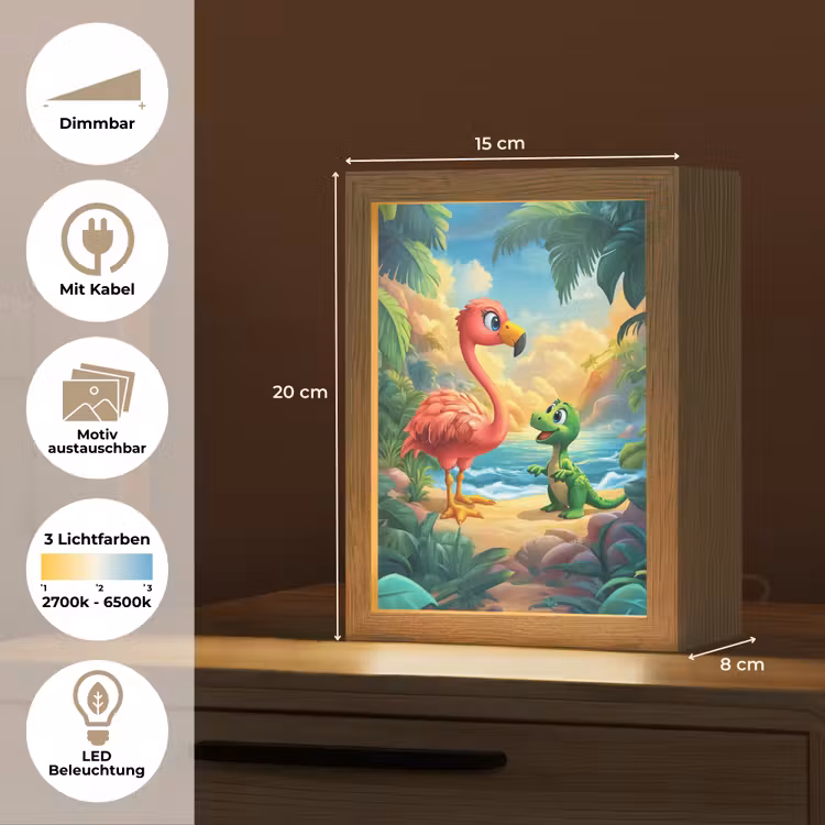 Flamingo - Dinosaurus - Strand - Kleurrijk Light Box met kabel (Kinderlampje) klein -USP_websiteoverzichtDE