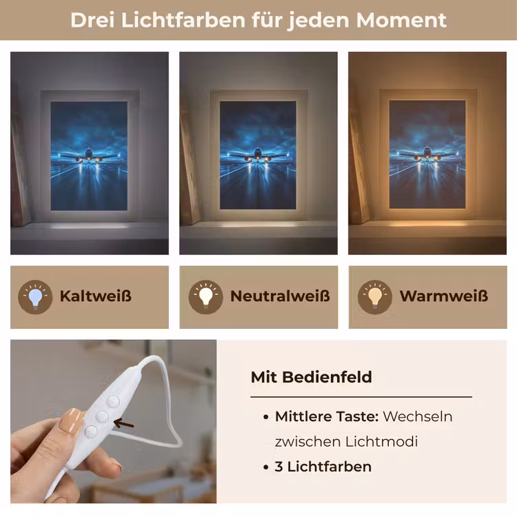Vliegtuig - Blauw - Futuristisch Light Box met kabel klein -USP_lichtkleurDE