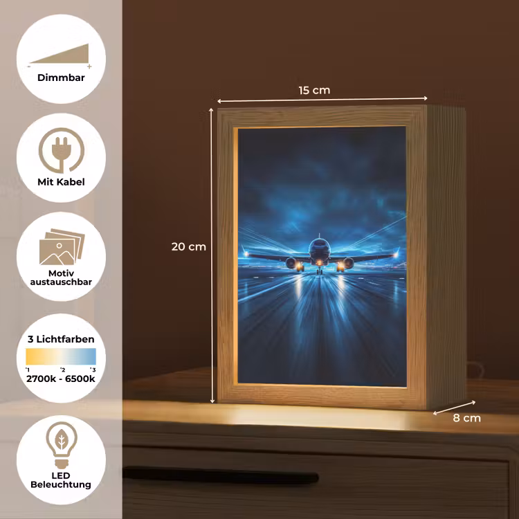 Vliegtuig - Blauw - Futuristisch Light Box met kabel (Kinderlampje) klein -USP_websiteoverzichtDE