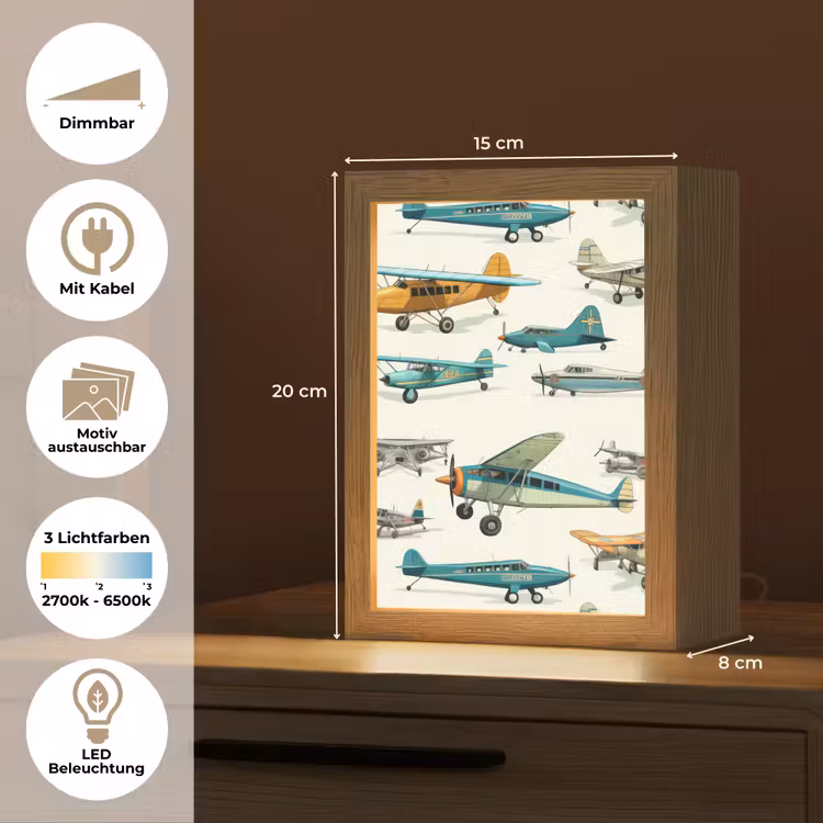 Vliegtuig - Blauw - Kinderen - Jongen - Oranje Light Box met kabel (Kinderlampje) klein -USP_websiteoverzichtDE