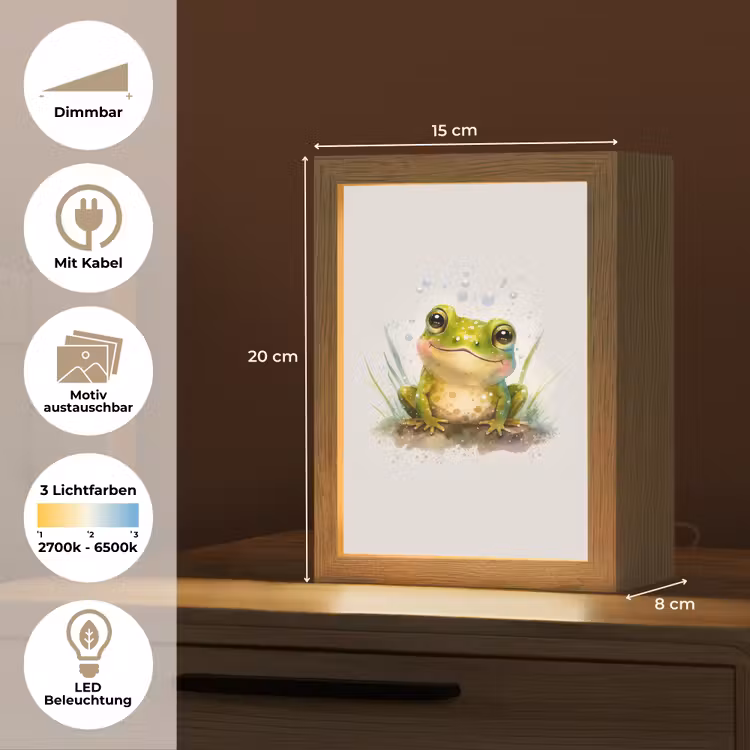 Kikker - Groen - Waterverf - Dieren - Jongen - Meisje Light Box met kabel (Kinderlampje) klein -USP_websiteoverzichtDE