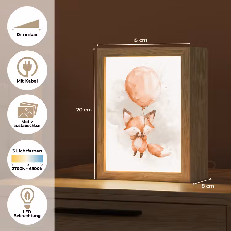 Vos - Pastel kleuren - Dier Light Box met kabel (Kinderlampje) klein -USP_websiteoverzichtDE