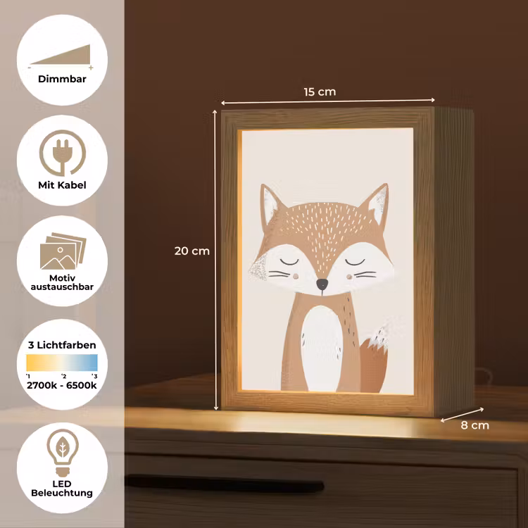 Vos - Dier - Bosdieren Light Box met kabel (Kinderlampje) klein -USP_websiteoverzichtDE