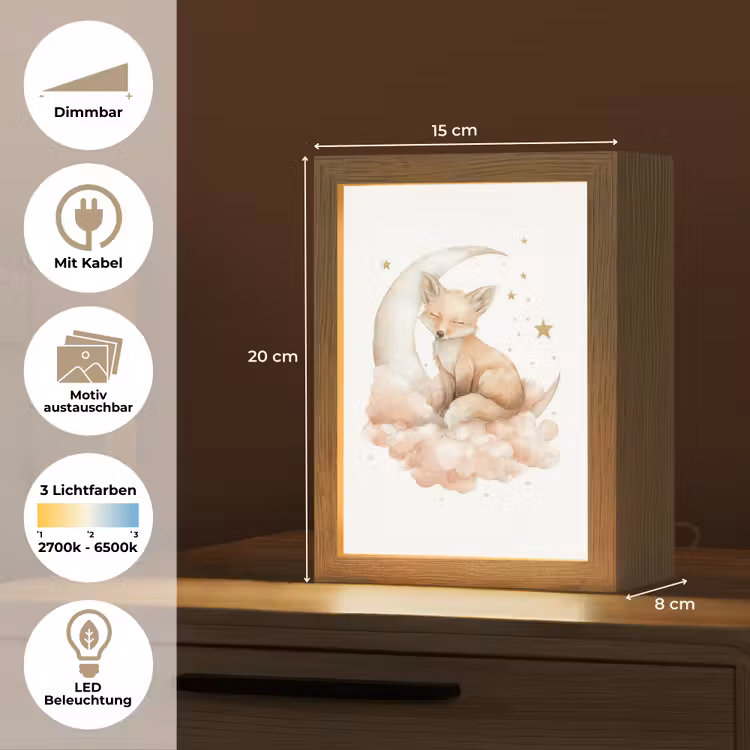 Vos - Wolken - Maan - Sterren Light Box met kabel (Kinderlampje) klein -USP_websiteoverzichtDE