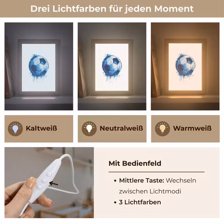 Voetbal - Blauw - Inkt - Spatten Light Box met kabel klein -USP_lichtkleurDE