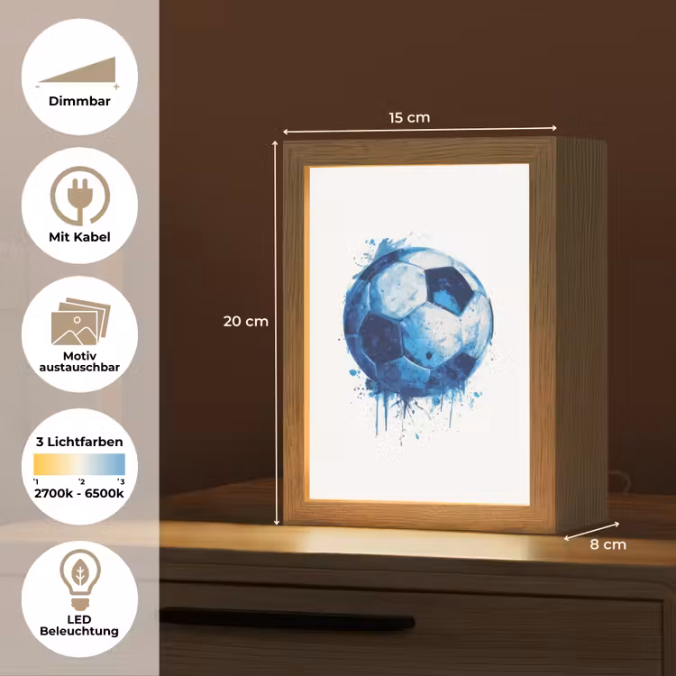 Voetbal - Blauw - Inkt - Spatten Light Box met kabel (Kinderlampje) klein -USP_websiteoverzichtDE