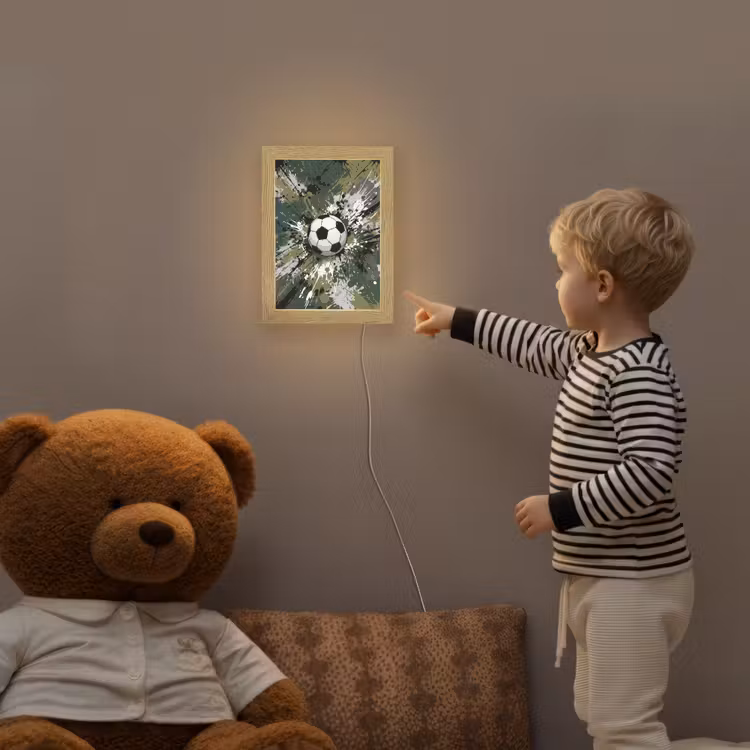 Voetbal - Verf - Spetters - Groen Light Box met kabel (Kinderlampje) klein -sfeer4a_kind