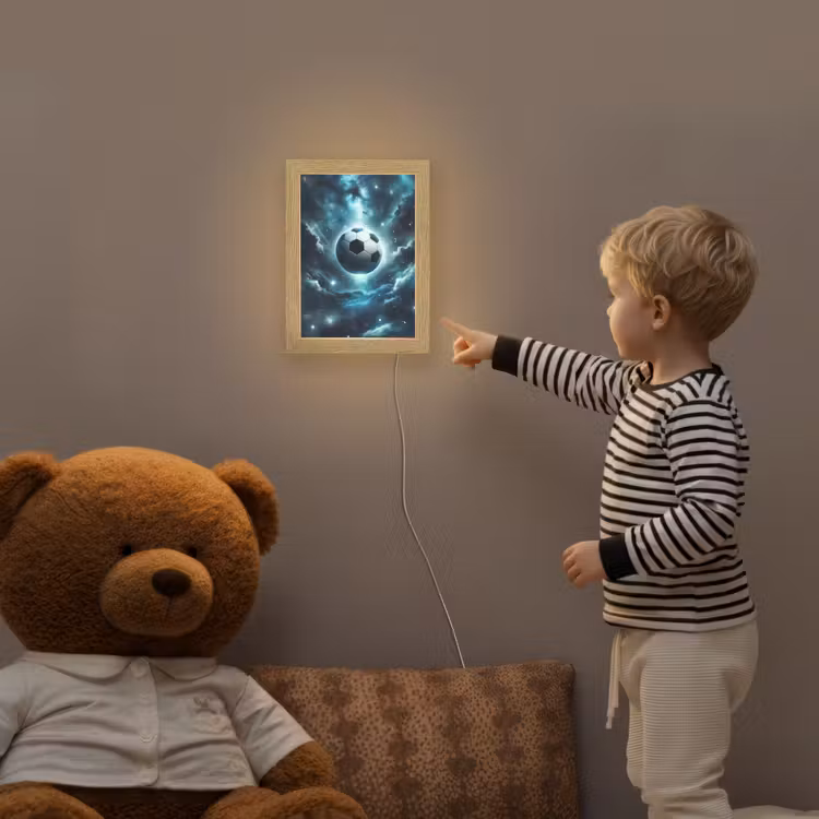 Voetbal - Galaxy - Ruimte - Sport - Blauw Light Box met kabel klein -sfeer4a_kind