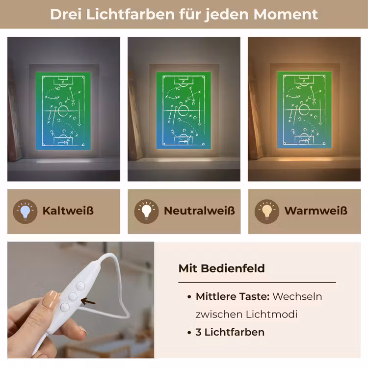 Voetbal - Tactiek - Spel - Groen - Blauw Light Box met kabel klein -USP_lichtkleurDE