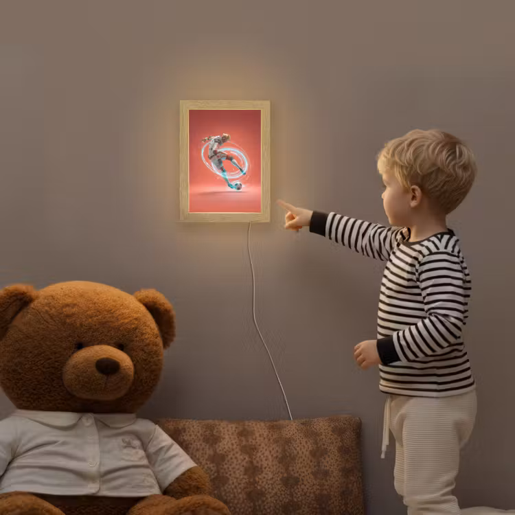 Voetballer - Bal - Lichtcirkel - Rood Light Box met kabel klein -sfeer4a_kind