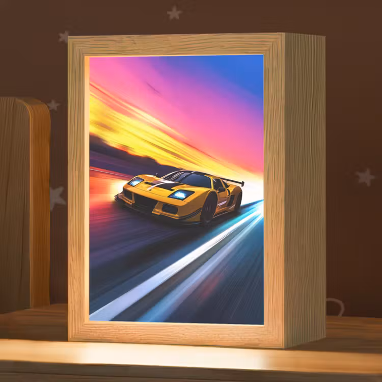 Gele raceauto - Kleurrijk - Neon Light Box met kabel klein -zzz_3d_website
