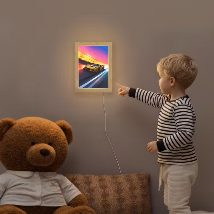 Gele raceauto - Kleurrijk - Neon Light Box met kabel klein -sfeer4a_kind