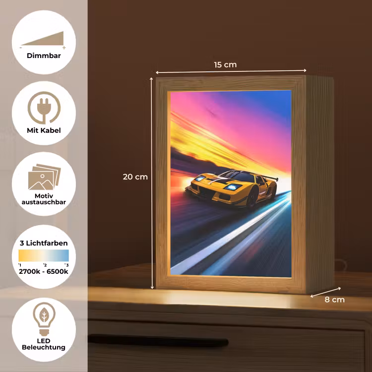 Gele raceauto - Kleurrijk - Neon Light Box met kabel (Kinderlampje) klein -USP_websiteoverzichtDE