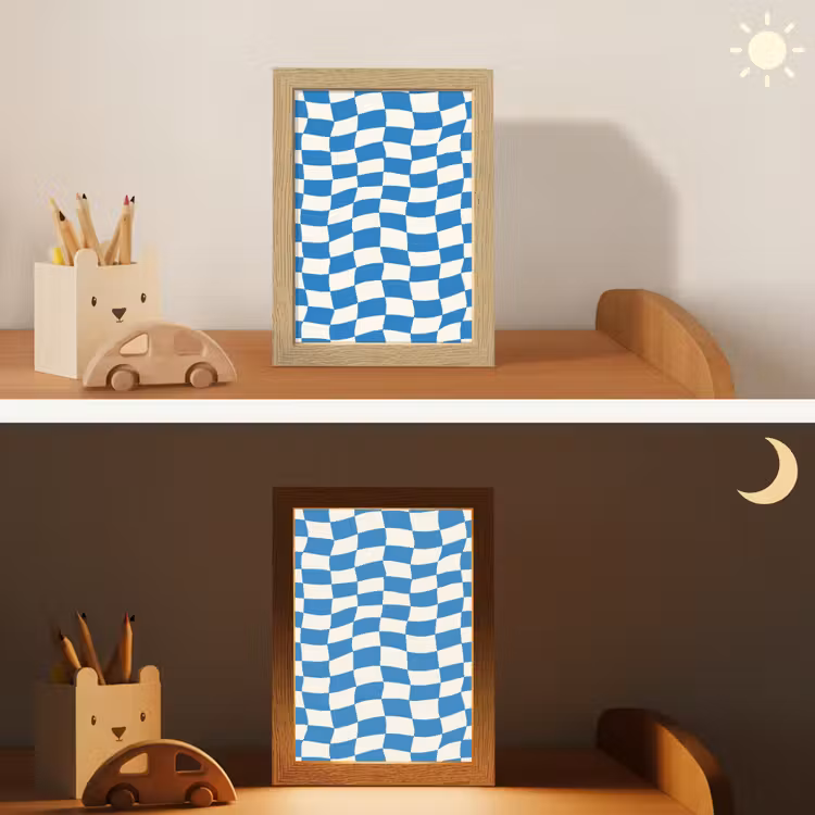 Golvend - Patroon - Blauw Light Box met kabel (Kinderlampje) klein 904 -sfeer3_kind