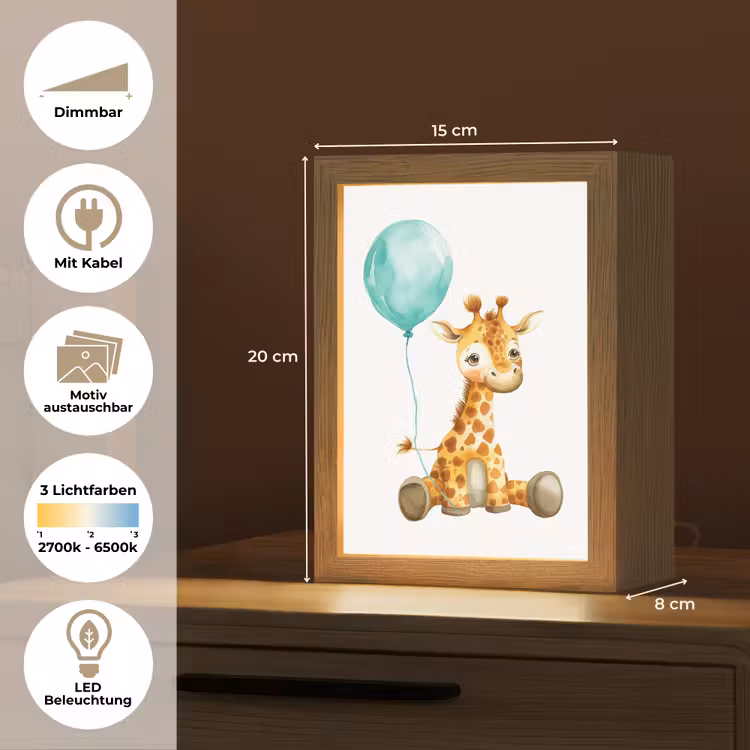 Giraf - Baby - Dieren - Blauwe ballon Light Box met kabel (Kinderlampje) klein -USP_websiteoverzichtDE