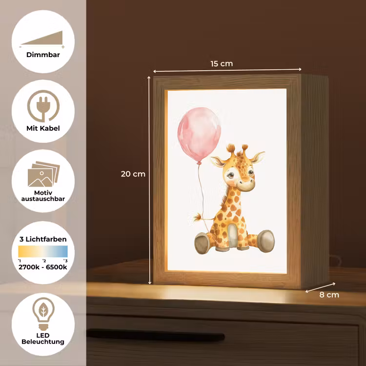 Giraf - Baby - Dieren - Roze ballon Light Box met kabel (Kinderlampje) klein -USP_websiteoverzichtDE