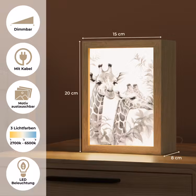 Giraffe - Bladeren - Bruin - Jungle - Kind Light Box met kabel (Kinderlampje) klein -USP_websiteoverzichtDE