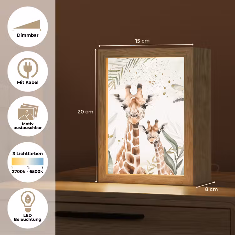 Giraffe - Bladeren - Kinderen - Dieren - Jungle Light Box met kabel (Kinderlampje) klein -USP_websiteoverzichtDE