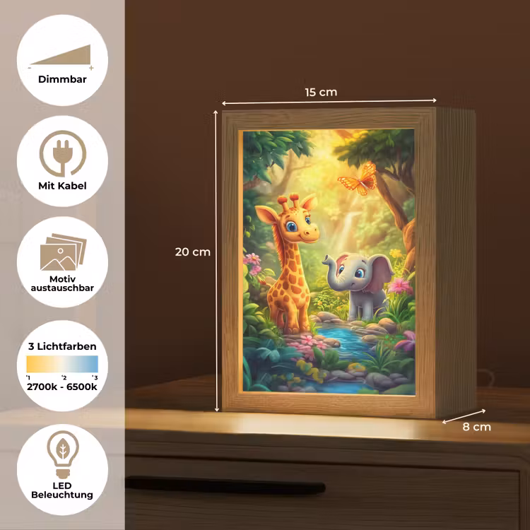 Giraf - Olifant - Bloemen - Jungle Light Box met kabel (Kinderlampje) klein -USP_websiteoverzichtDE