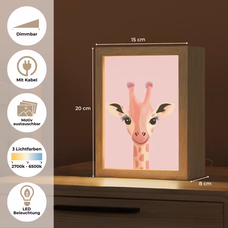 Giraffe - Illustratie - Roze Light Box met kabel (Kinderlampje) klein -USP_websiteoverzichtDE