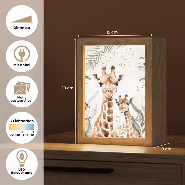 Giraffe - Natuur - Kinderen - Dieren Light Box met kabel (Kinderlampje) klein -USP_websiteoverzichtDE