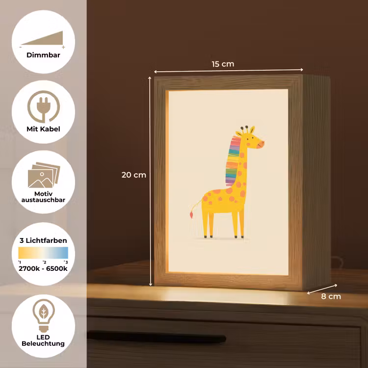 Giraffe - Regenboogmanen - Beige Light Box met kabel (Kinderlampje) klein -USP_websiteoverzichtDE
