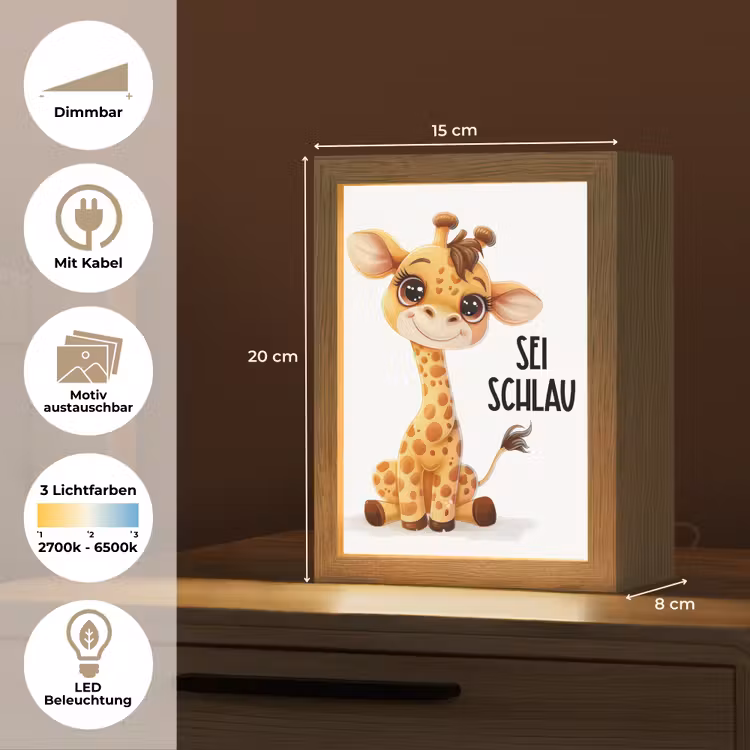 Giraf - Wees slim - Quote - Dier Light Box met kabel (Kinderlampje) klein -USP_websiteoverzichtDE