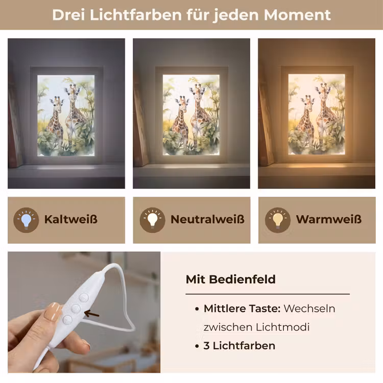 Giraffe - Wilde dieren - Natuur - Kinderen Light Box met kabel klein -USP_lichtkleurDE