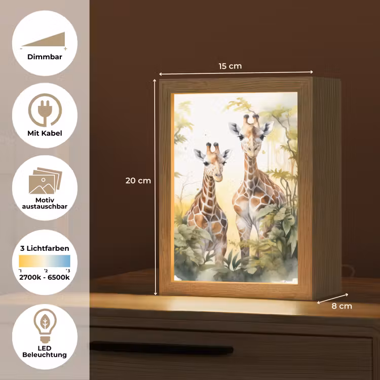 Giraffe - Wilde dieren - Natuur - Kinderen Light Box met kabel (Kinderlampje) klein -USP_websiteoverzichtDE
