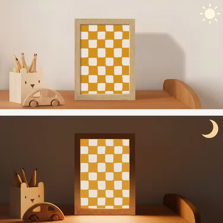 Grafisch - Patroon - Oker Light Box met kabel (Kinderlampje) klein 904 -sfeer3_kind