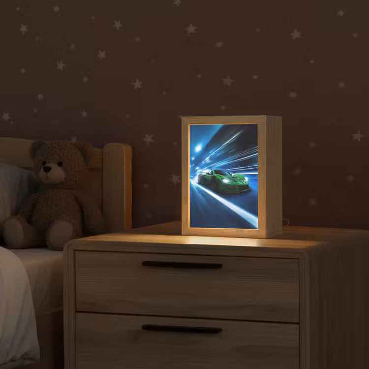 Groene racewagen - Blauw - Neon - Licht Light Box met kabel klein -sfeer1_kind
