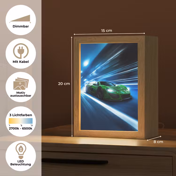 Groene racewagen - Blauw - Neon - Licht Light Box met kabel (Kinderlampje) klein -USP_websiteoverzichtDE
