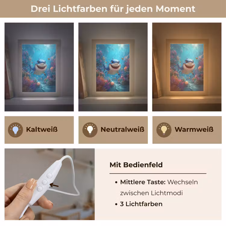 Haai - Onderwaterwereld - Oceaan Light Box met kabel klein -USP_lichtkleurDE