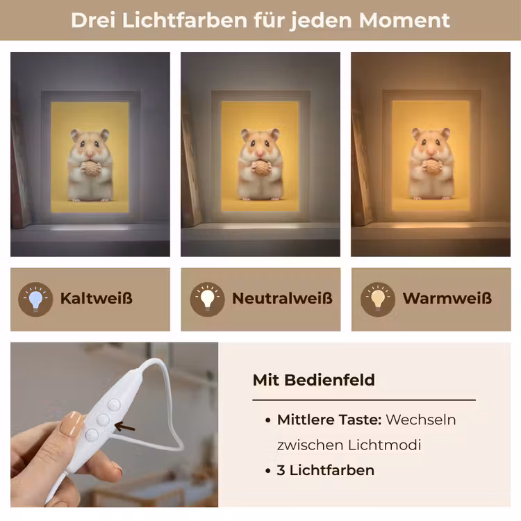 Hamster - Nootje - Geel - Knaagdier Light Box met kabel klein -USP_lichtkleurDE