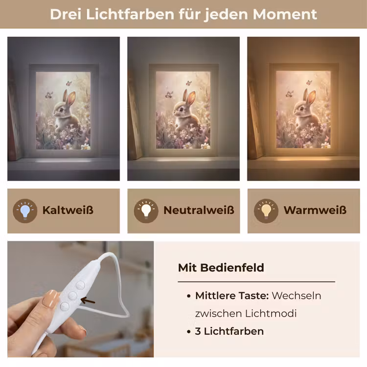 Konijntje - Bruin - Bloemen - Vlinders Light Box met kabel klein -USP_lichtkleurDE