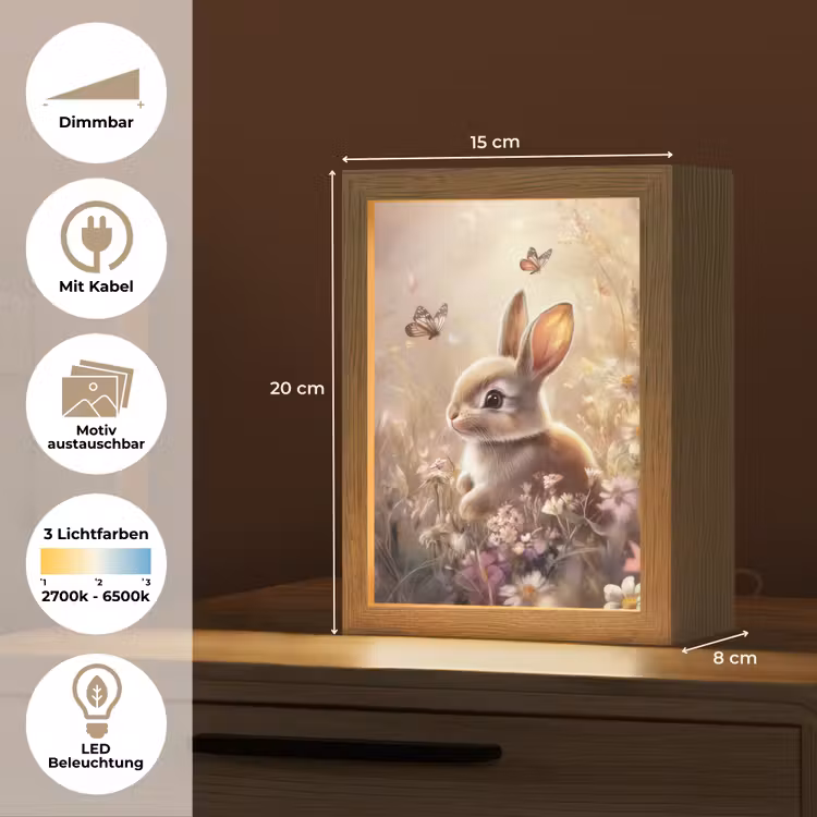 Konijntje - Bruin - Bloemen - Vlinders Light Box met kabel (Kinderlampje) klein -USP_websiteoverzichtDE