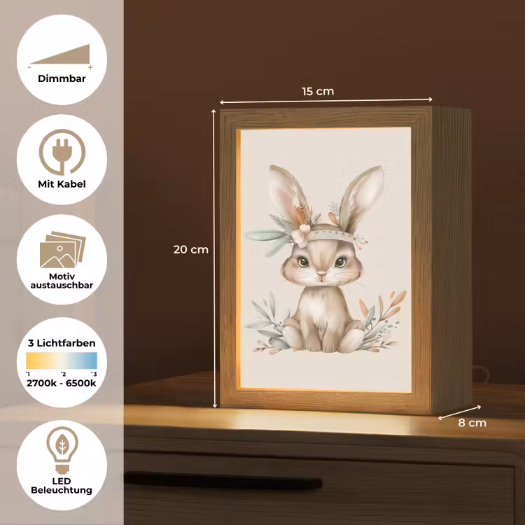 Haas - Dier - Bohemian - Pastel kleuren Light Box met kabel (Kinderlampje) klein -USP_websiteoverzichtDE