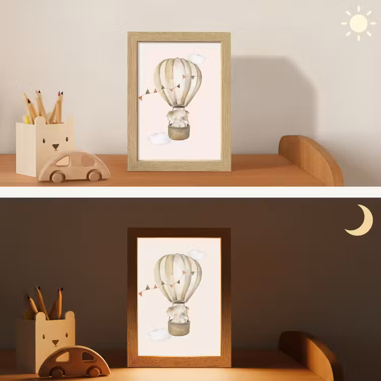 Luchtballon - Olifant - Watercolor - Beige - Dieren Light Box met kabel klein -sfeer3_kind