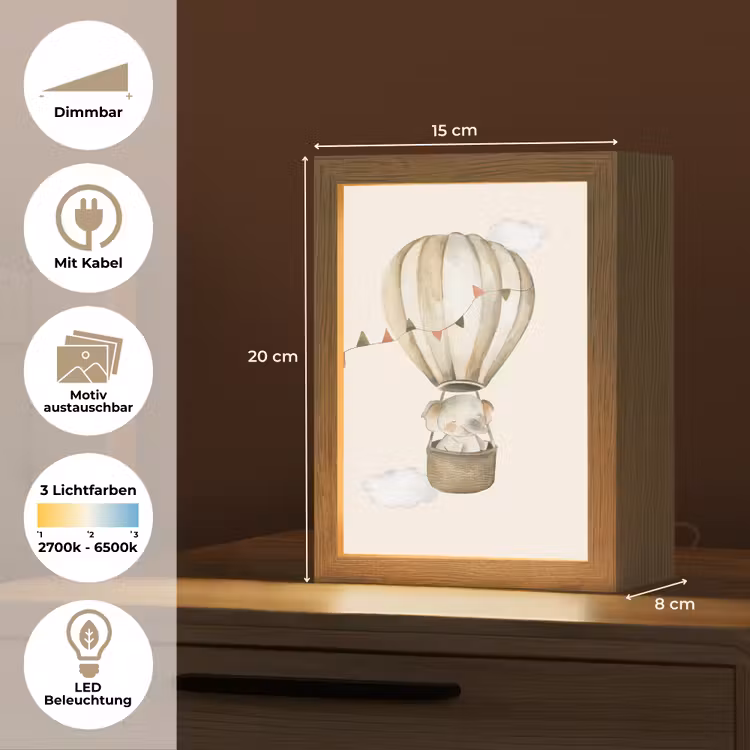 Luchtballon - Olifant - Watercolor - Beige - Dieren Light Box met kabel (Kinderlampje) klein -USP_websiteoverzichtDE