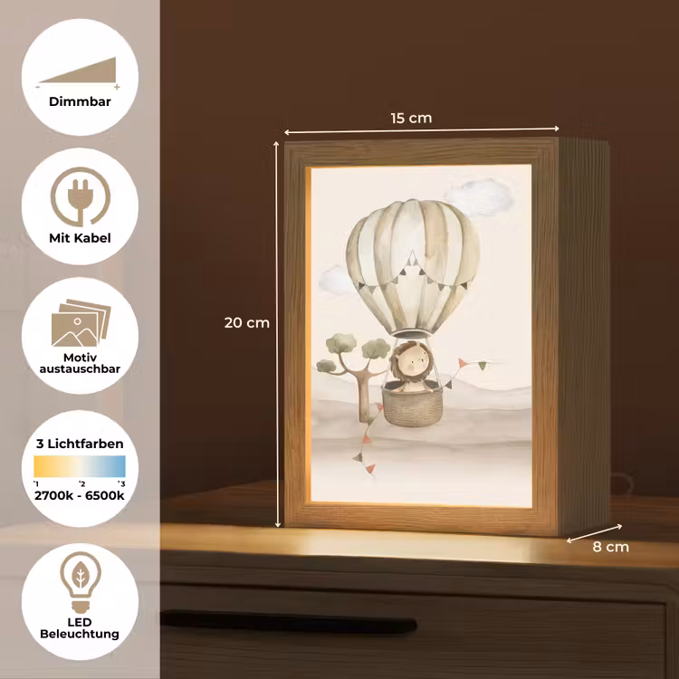 Luchtballon - Leeuw - Watercolor - Safari - Dieren Light Box met kabel (Kinderlampje) klein -USP_websiteoverzichtDE