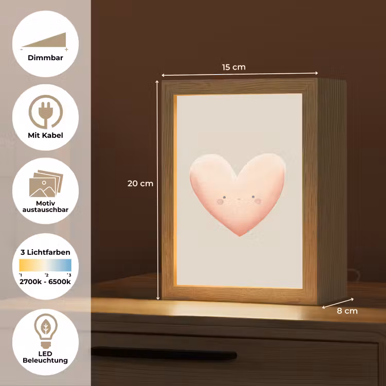Hart - Gezicht - Roze Light Box met kabel (Kinderlampje) klein -USP_websiteoverzichtDE