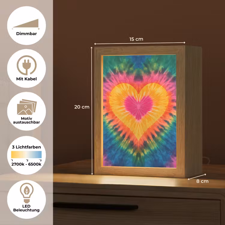 Hart - Tie Dye - Kleurrijk Light Box met kabel (Kinderlampje) klein -USP_websiteoverzichtDE