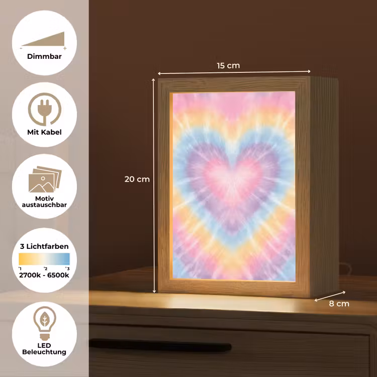 Hartvorm - Pastelkleuren - Tie Dye Light Box met kabel (Kinderlampje) klein -USP_websiteoverzichtDE