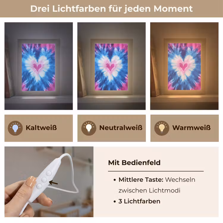 Hartvormig - Tie dye - Paars Light Box met kabel klein -USP_lichtkleurDE